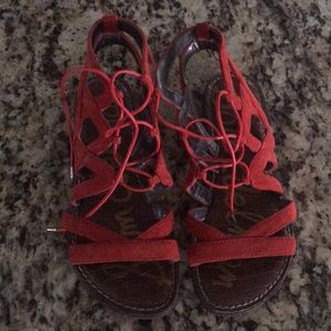 Red Suede SAM EDELMAN Gladiator Sandals